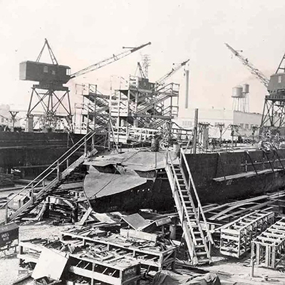 Chantier naval de Wilmington, Delaware, pendant la Seconde Guerre mondiale. Photo :
Wilmington (Delaware)